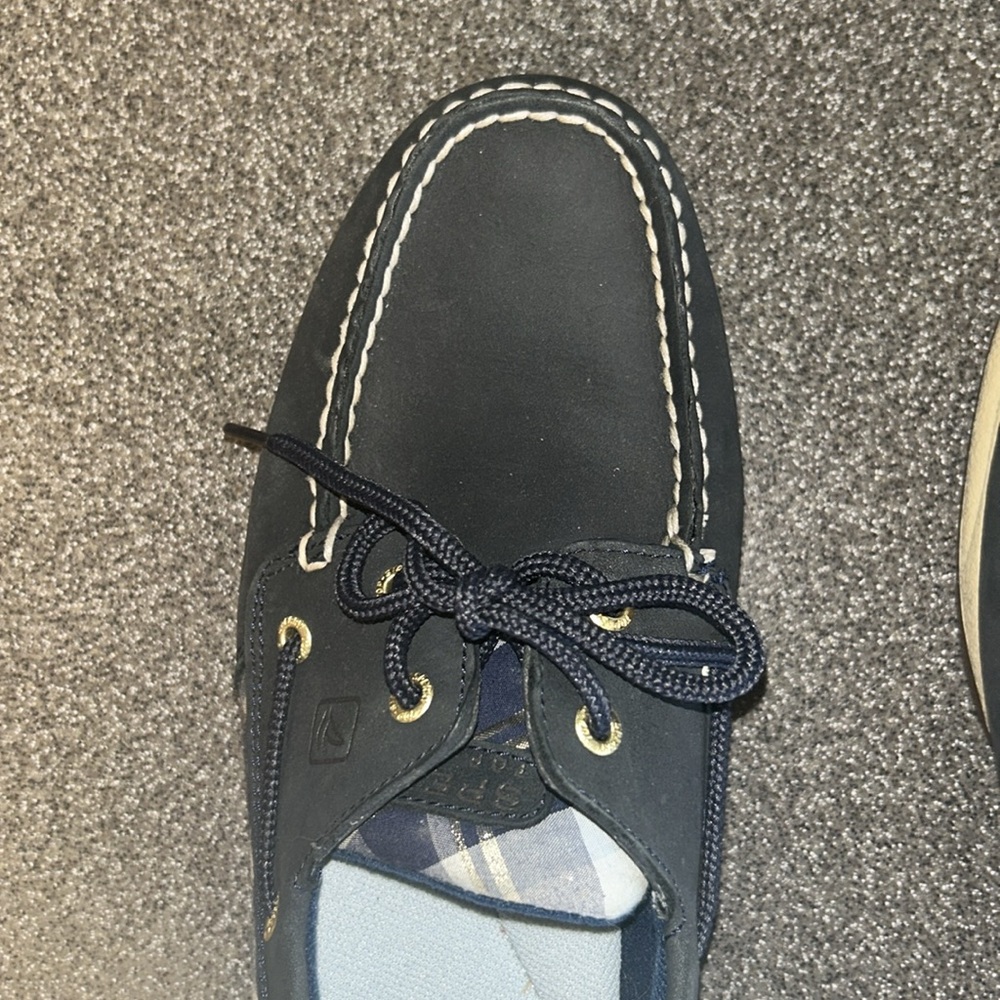 Sperry Top Siders. Navy with plaid accents. Size 9. - Picture 3 of 7
